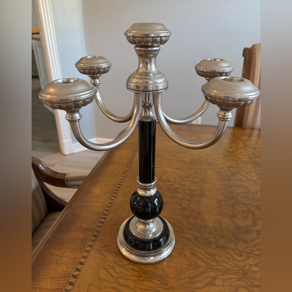 Elegant Silver and Black 5 Candle Candelabra